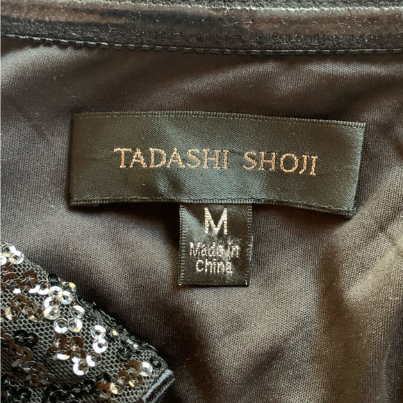 Sequin Holiday Dress Long, Tadashi Shoji Stretch Black & Copper. Long Sleeve - Picture 5 of 14